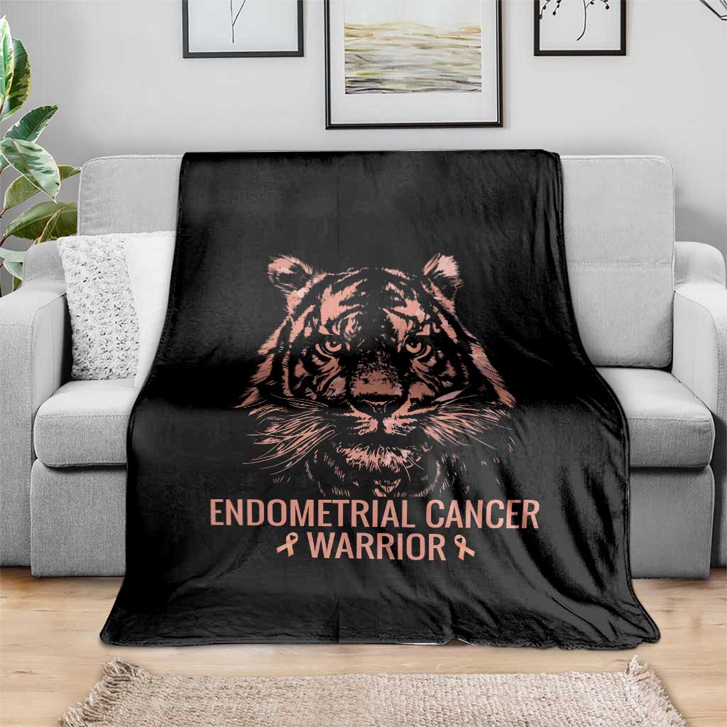 Endometrial Cancer Warrior Tiger Throw Blanket Strength Courage Hope