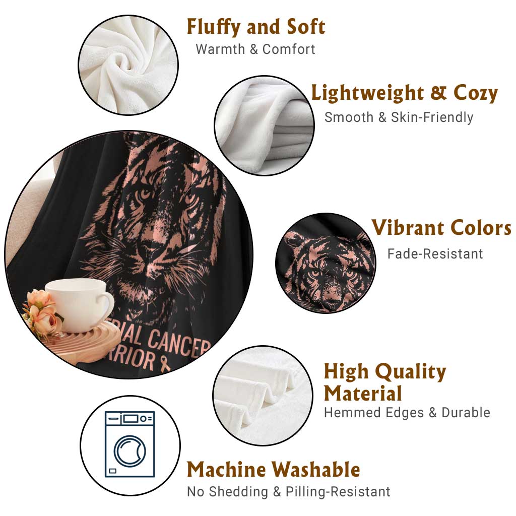 Endometrial Cancer Warrior Tiger Throw Blanket Strength Courage Hope