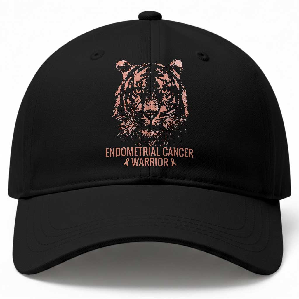 Endometrial Cancer Warrior Tiger Baseball Cap Strength Courage Hope