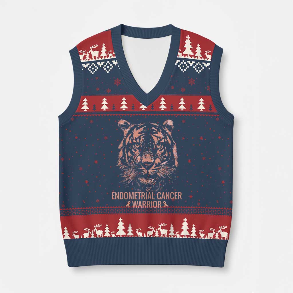 Endometrial Cancer Warrior Tiger V-Neck Knit Sweater Vest Strength Courage Hope