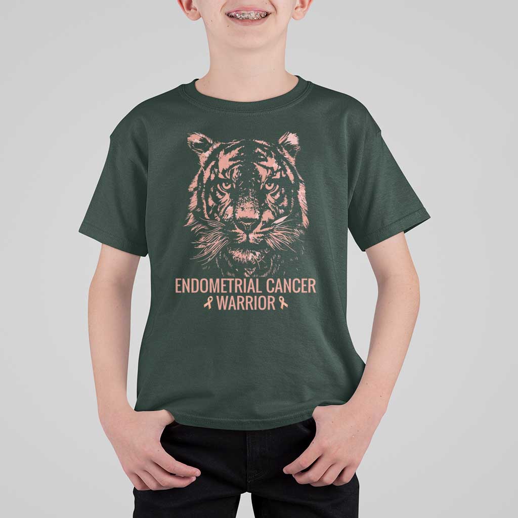 Endometrial Cancer Warrior Tiger T Shirt For Kid Strength Courage Hope