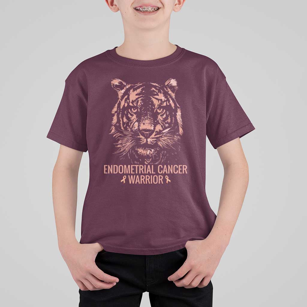 Endometrial Cancer Warrior Tiger T Shirt For Kid Strength Courage Hope