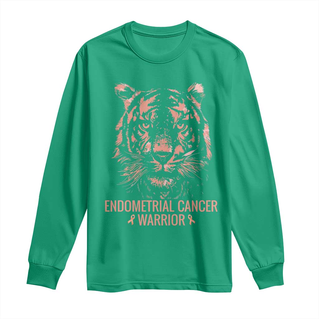 Endometrial Cancer Warrior Tiger Long Sleeve Shirt Strength Courage Hope