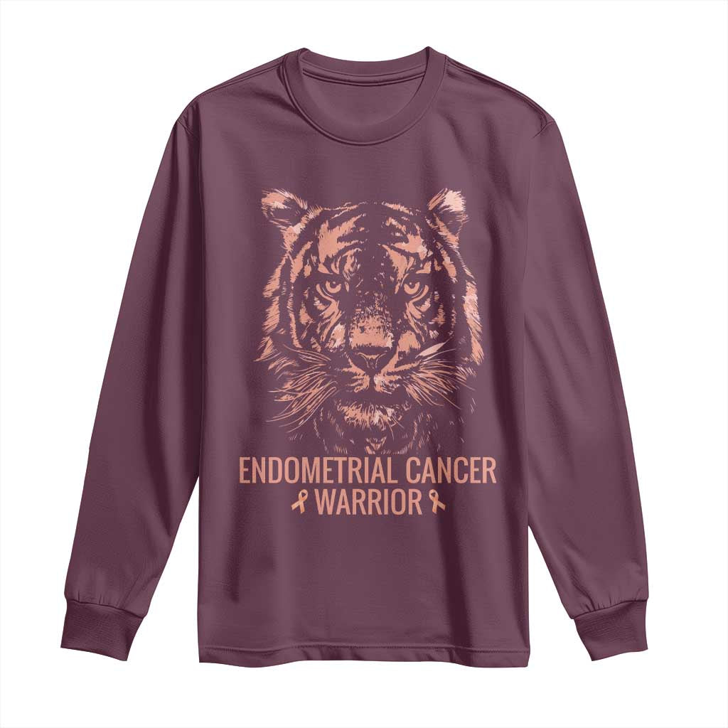 Endometrial Cancer Warrior Tiger Long Sleeve Shirt Strength Courage Hope