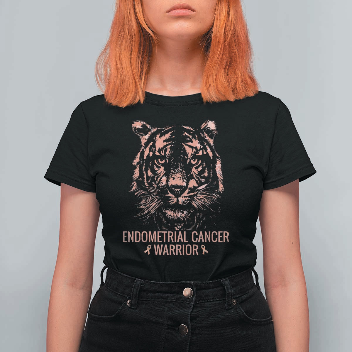 Endometrial Cancer Warrior Tiger T Shirt For Women Strength Courage Hope