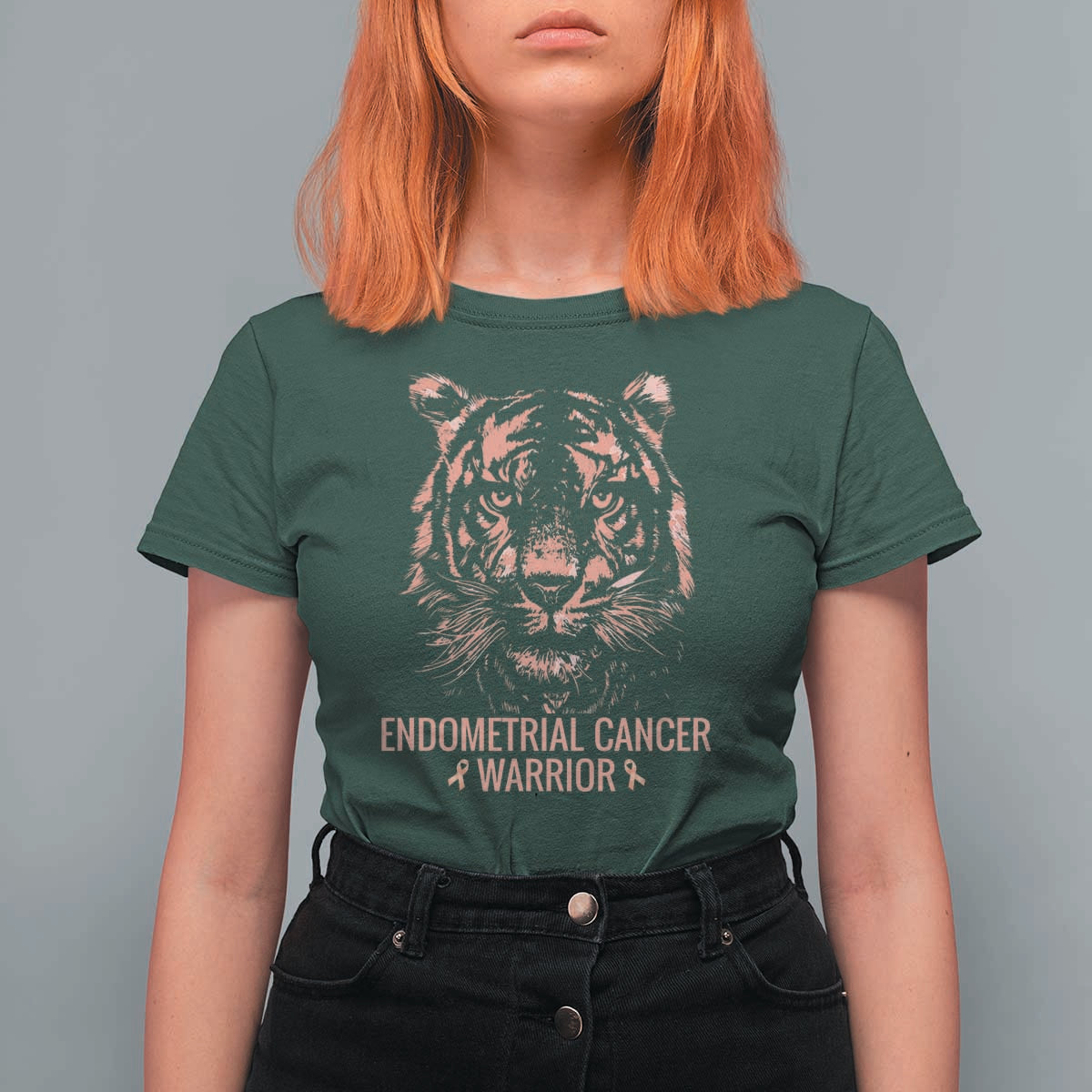 Endometrial Cancer Warrior Tiger T Shirt For Women Strength Courage Hope