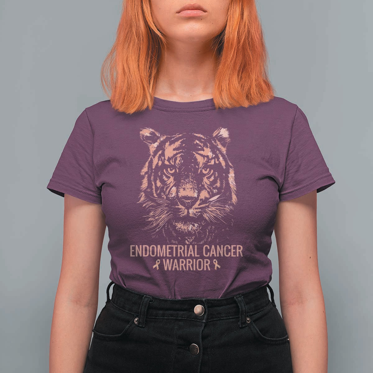 Endometrial Cancer Warrior Tiger T Shirt For Women Strength Courage Hope