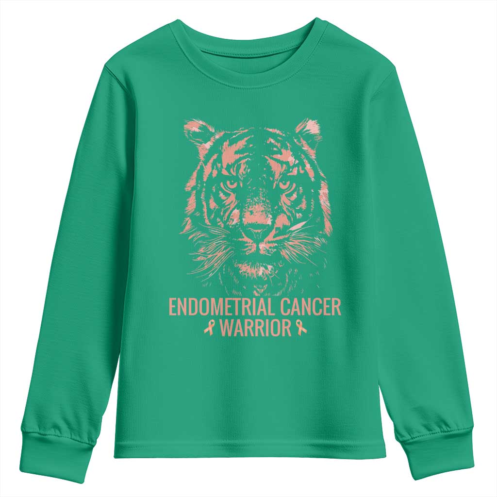 Endometrial Cancer Warrior Tiger Youth Sweatshirt Strength Courage Hope