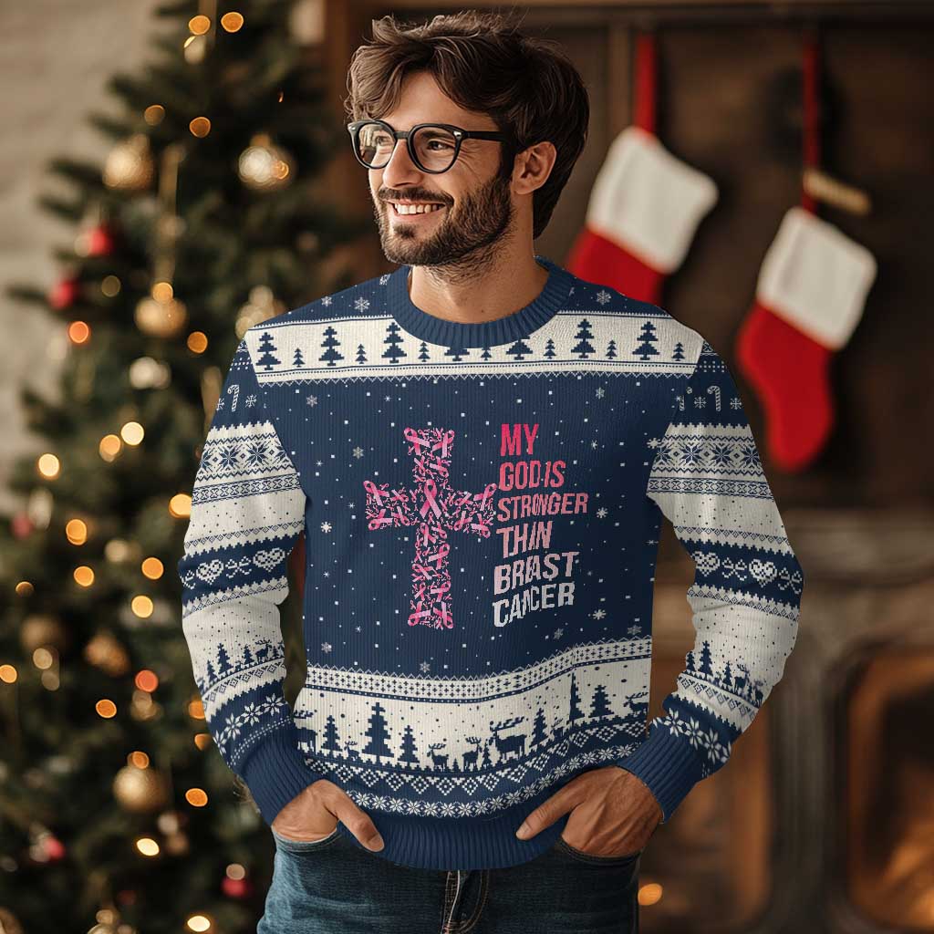 My God Is Stronger Than Breast Cancer Survivor Hope Gift Ugly Christmas Sweater