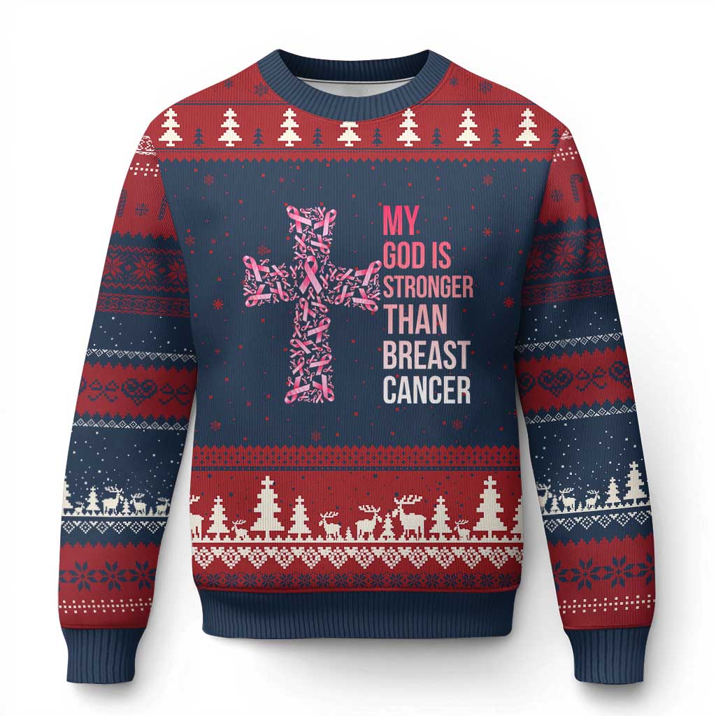 My God Is Stronger Than Breast Cancer Survivor Hope Gift Ugly Christmas Sweater