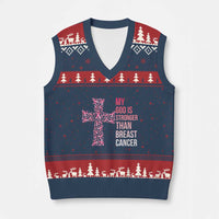 My God Is Stronger Than Breast Cancer Survivor Hope Gift V-Neck Knit Sweater Vest