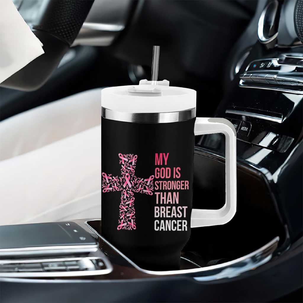 My God Is Stronger Than Breast Cancer Survivor Hope Gift Tumbler With Handle