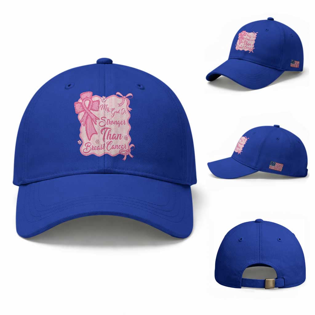 My God Is Stronger Than Breast Cancer Baseball Cap Christian Support Gift