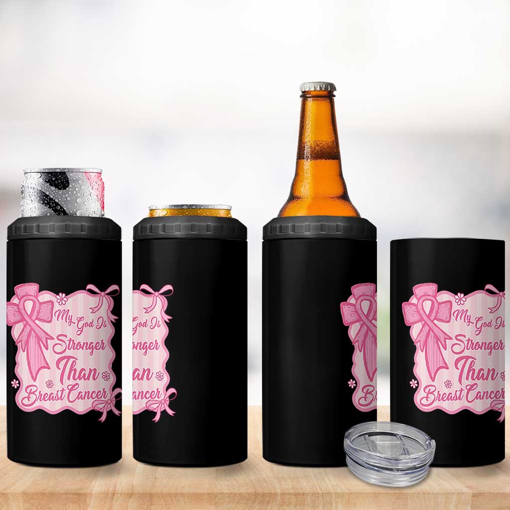 My God Is Stronger Than Breast Cancer 4 in 1 Can Cooler Tumbler Christian Support Gift