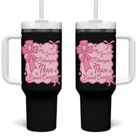 My God Is Stronger Than Breast Cancer Tumbler With Handle Christian Support Gift