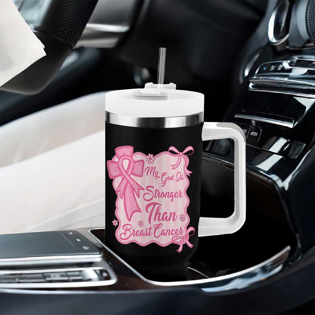 My God Is Stronger Than Breast Cancer Tumbler With Handle Christian Support Gift