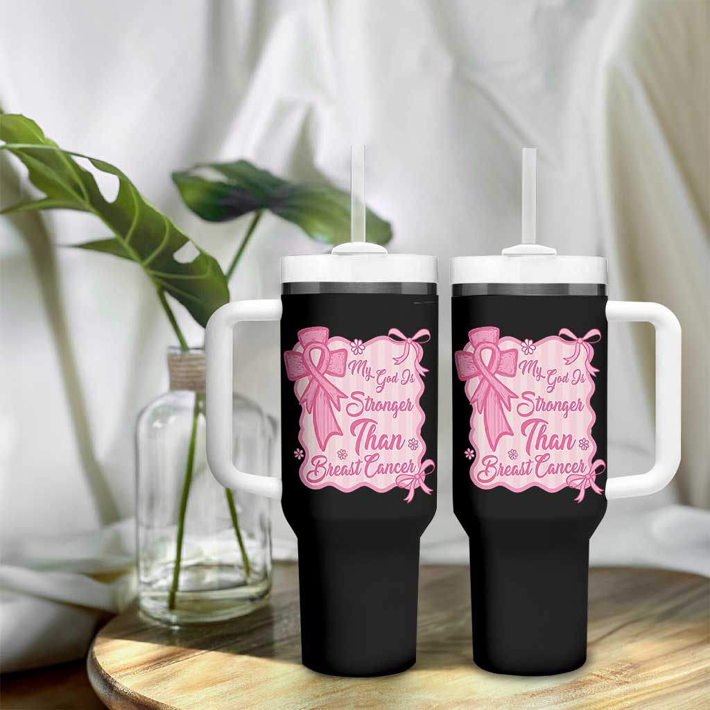 My God Is Stronger Than Breast Cancer Tumbler With Handle Christian Support Gift