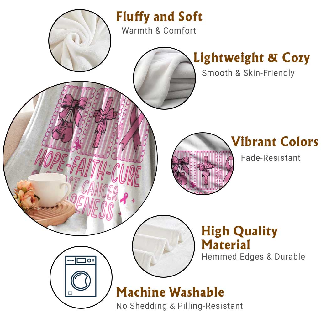 Hope Faith Cure Breast Cancer Awareness Throw Blanket Pink Ribbon Survivor Support Gift