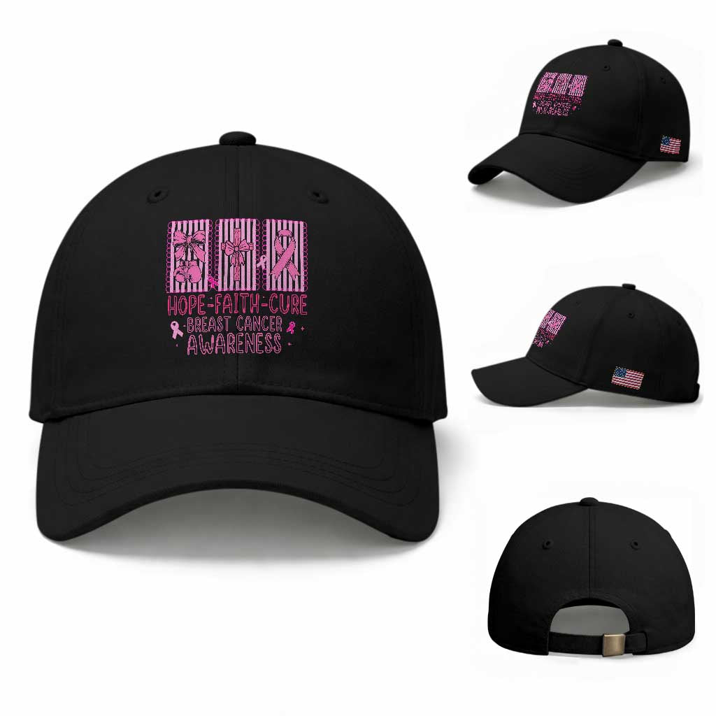 Hope Faith Cure Breast Cancer Awareness Baseball Cap Pink Ribbon Survivor Support Gift
