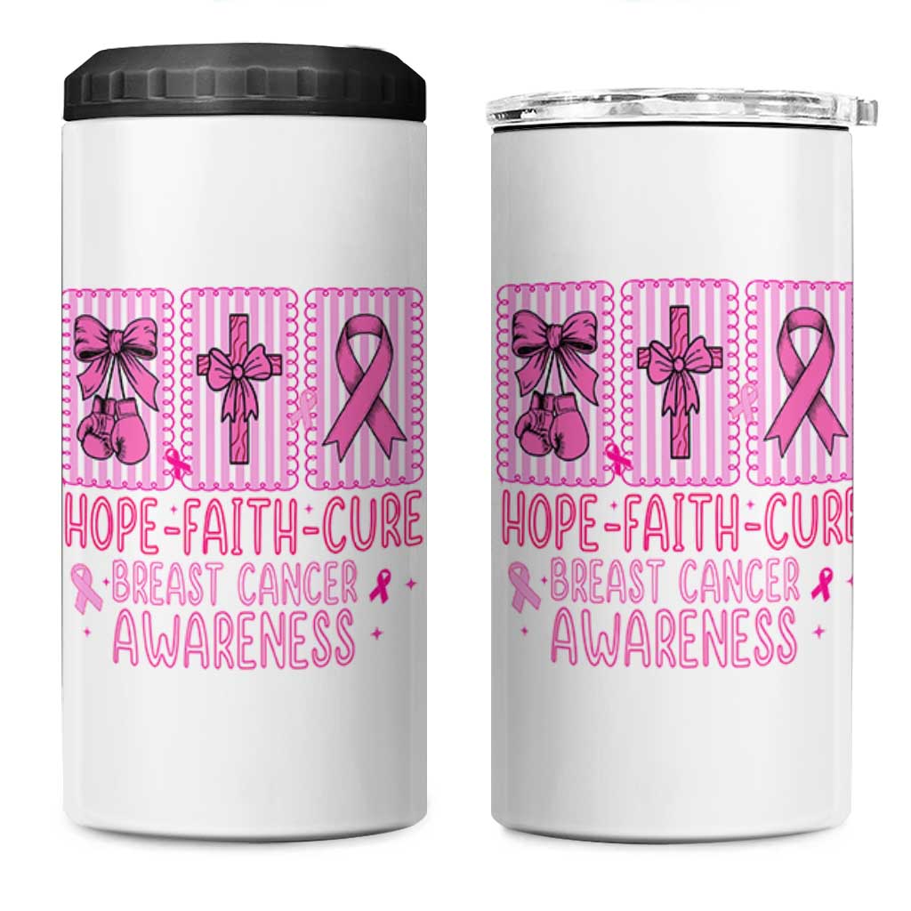 Hope Faith Cure Breast Cancer Awareness 4 in 1 Can Cooler Tumbler Pink Ribbon Survivor Support Gift