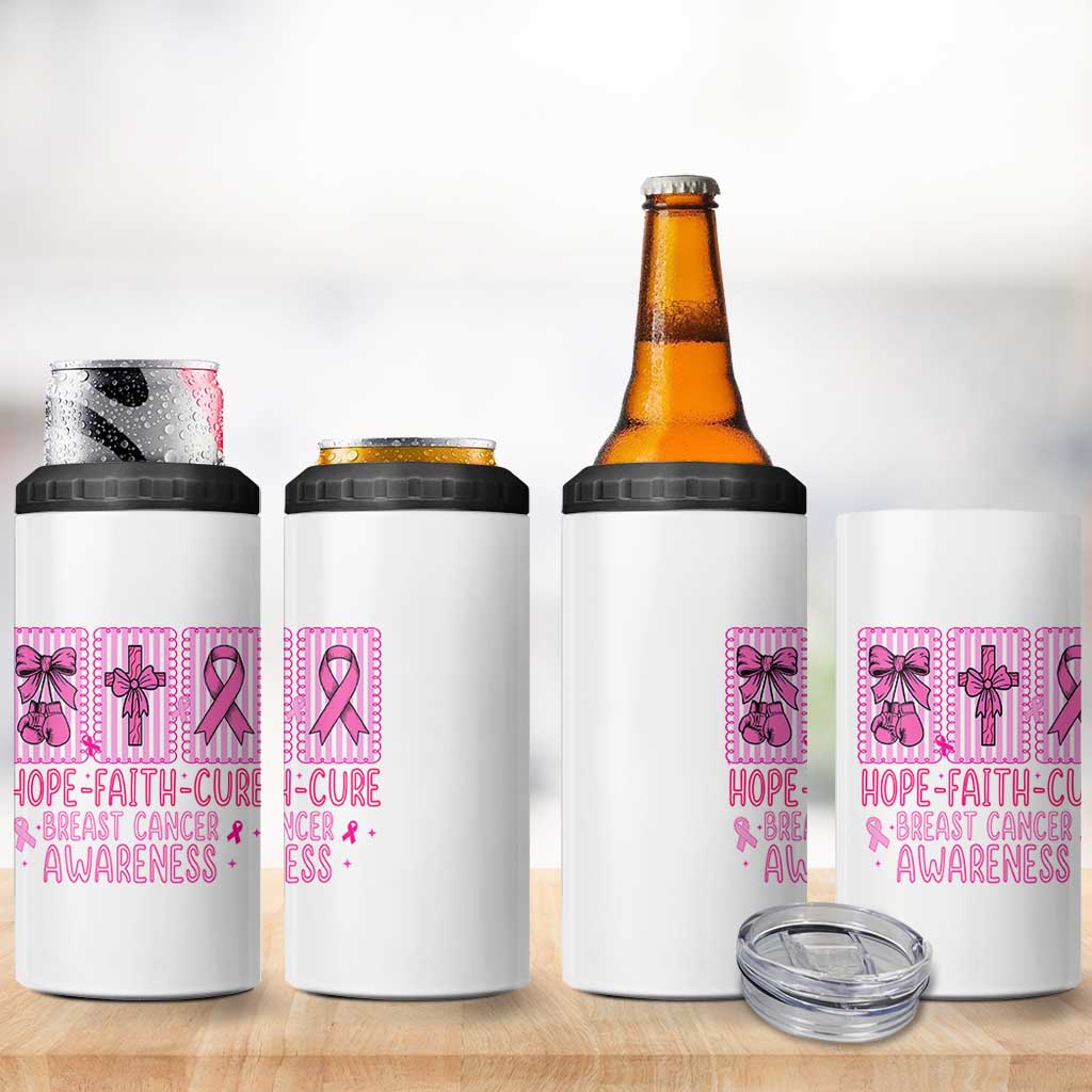 Hope Faith Cure Breast Cancer Awareness 4 in 1 Can Cooler Tumbler Pink Ribbon Survivor Support Gift