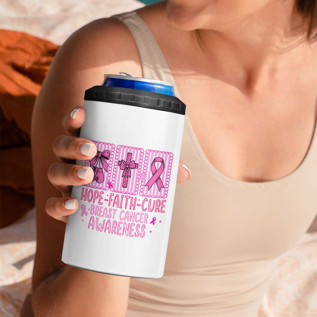 Hope Faith Cure Breast Cancer Awareness 4 in 1 Can Cooler Tumbler Pink Ribbon Survivor Support Gift