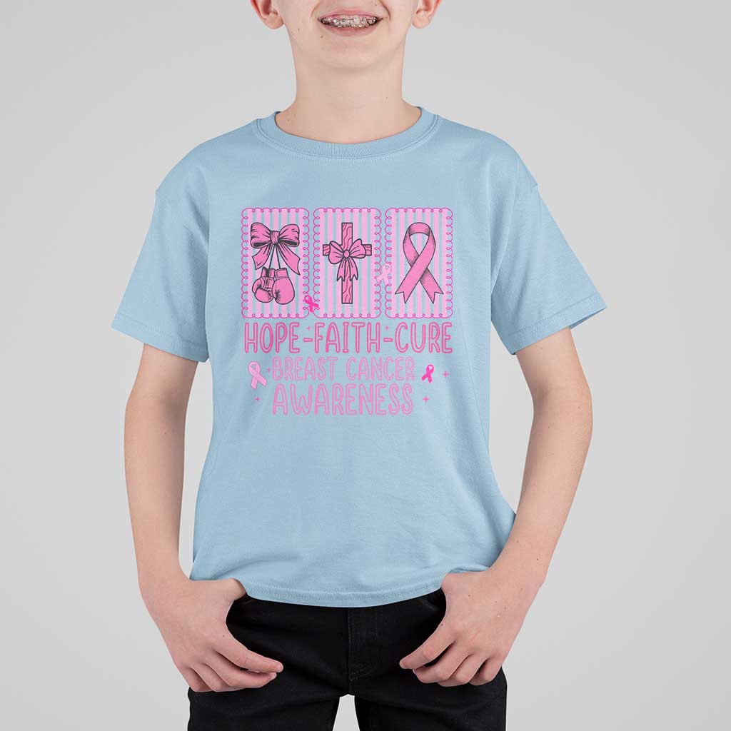 Hope Faith Cure Breast Cancer Awareness T Shirt For Kid Pink Ribbon Survivor Support Gift