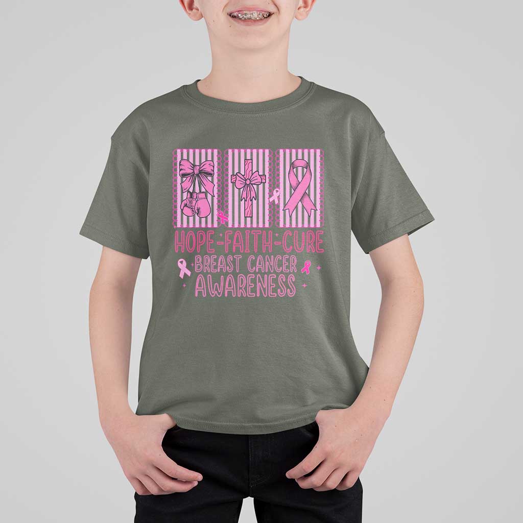 Hope Faith Cure Breast Cancer Awareness T Shirt For Kid Pink Ribbon Survivor Support Gift