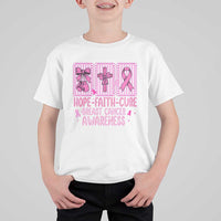 Hope Faith Cure Breast Cancer Awareness T Shirt For Kid Pink Ribbon Survivor Support Gift