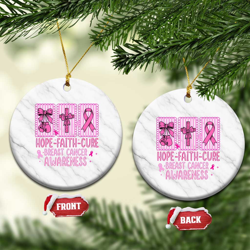 Hope Faith Cure Breast Cancer Awareness Ceramic Ornament Pink Ribbon Survivor Support Gift