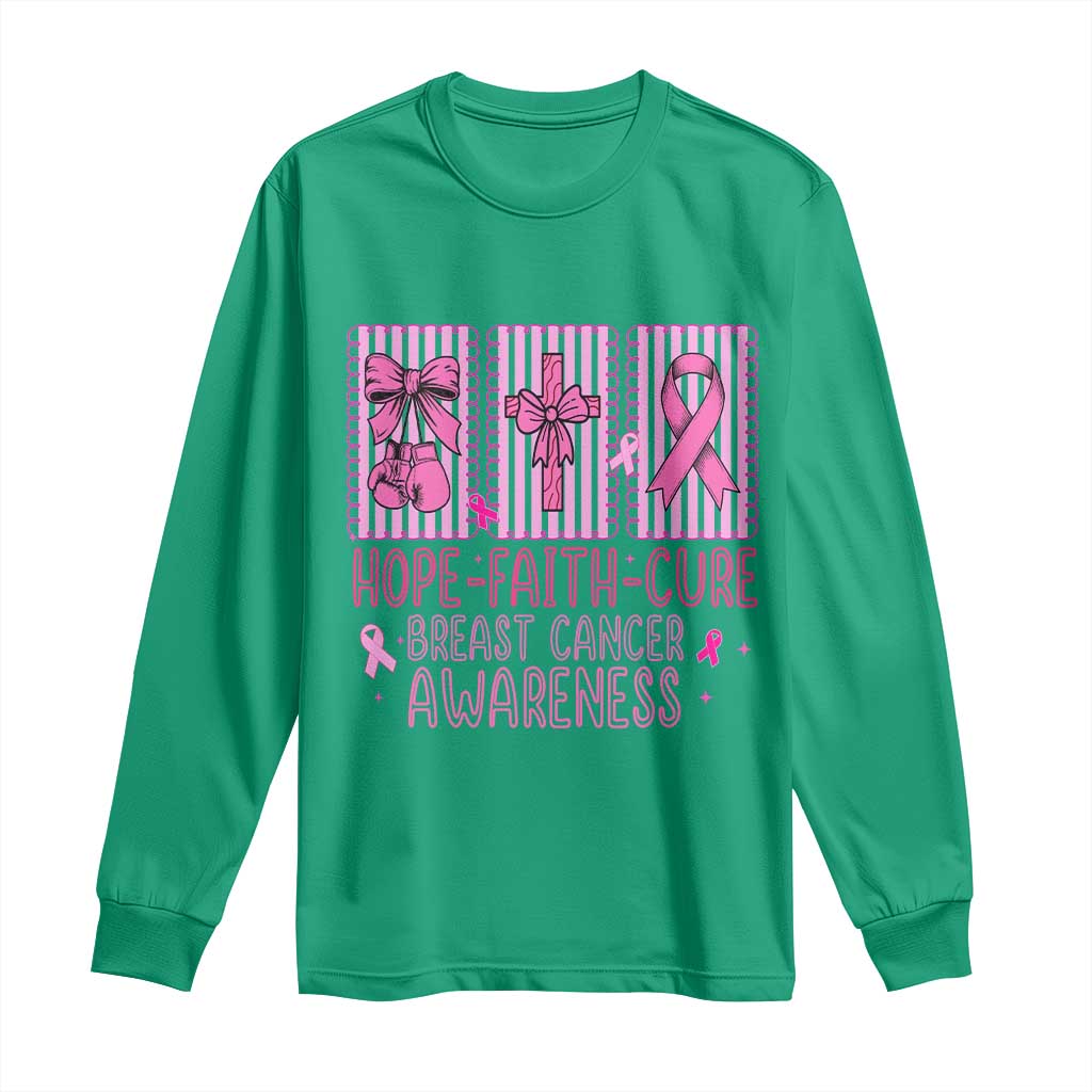 Hope Faith Cure Breast Cancer Awareness Long Sleeve Shirt Pink Ribbon Survivor Support Gift