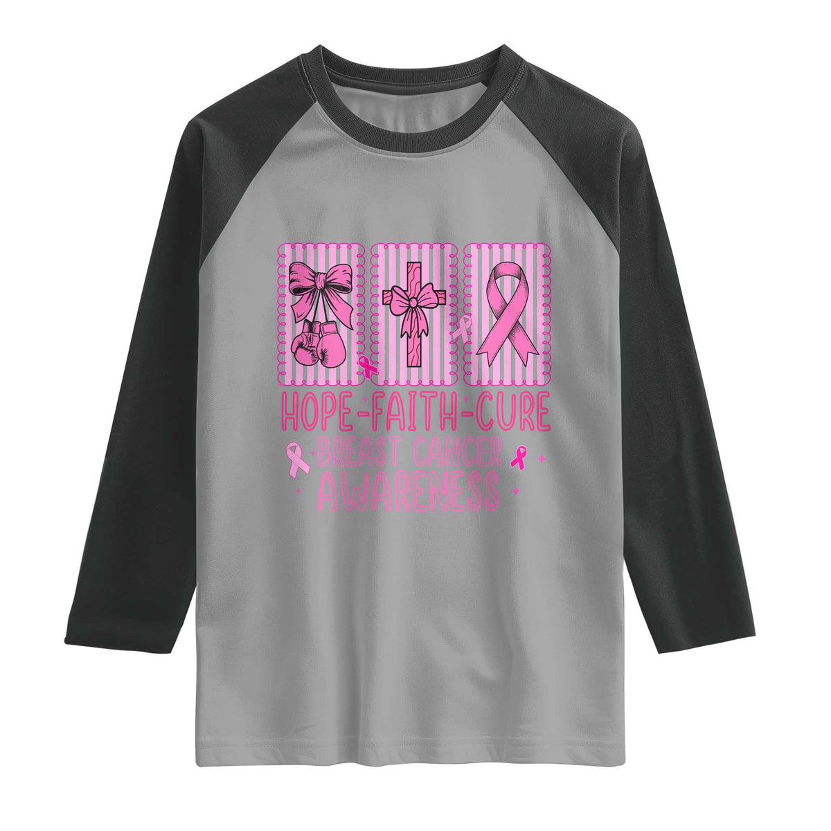 Hope Faith Cure Breast Cancer Awareness Raglan Shirt Pink Ribbon Survivor Support Gift