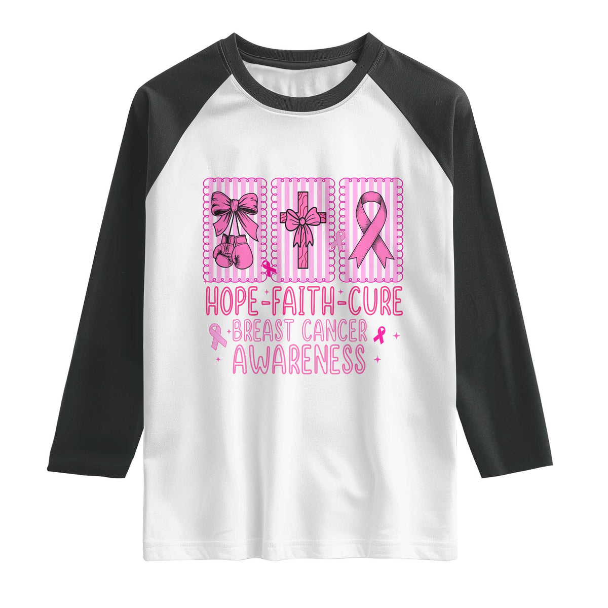 Hope Faith Cure Breast Cancer Awareness Raglan Shirt Pink Ribbon Survivor Support Gift