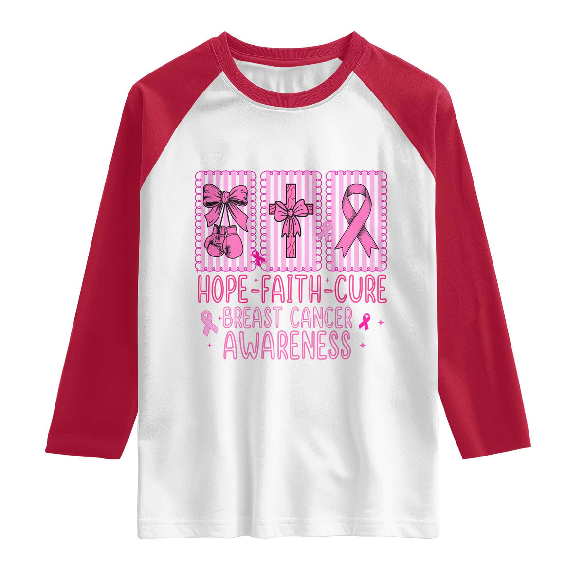 Hope Faith Cure Breast Cancer Awareness Raglan Shirt Pink Ribbon Survivor Support Gift