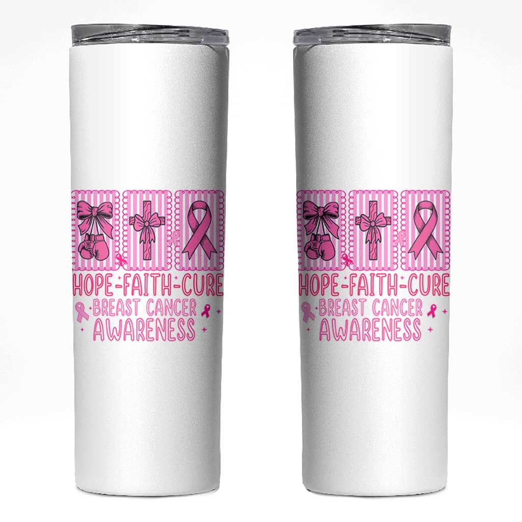 Hope Faith Cure Breast Cancer Awareness Skinny Tumbler Pink Ribbon Survivor Support Gift