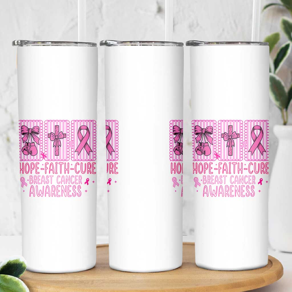 Hope Faith Cure Breast Cancer Awareness Skinny Tumbler Pink Ribbon Survivor Support Gift