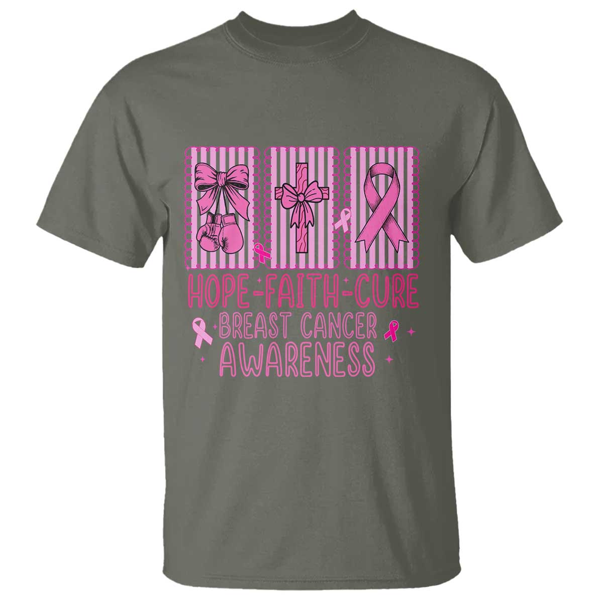 Hope Faith Cure Breast Cancer Awareness T Shirt Pink Ribbon Survivor Support Gift