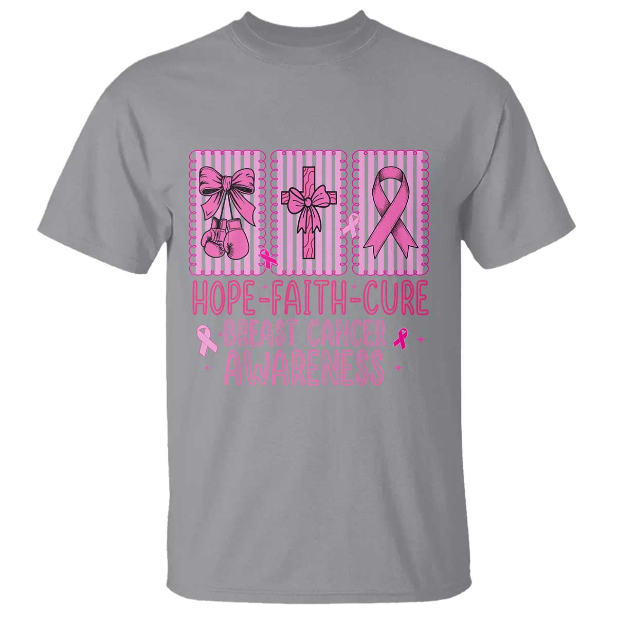 Hope Faith Cure Breast Cancer Awareness T Shirt Pink Ribbon Survivor Support Gift
