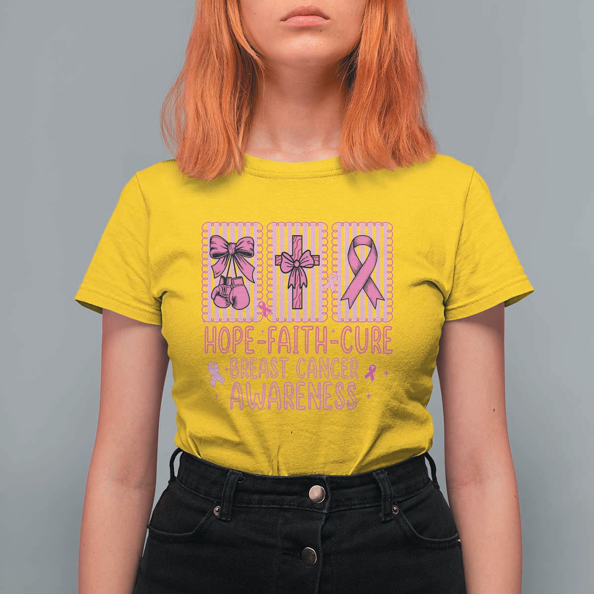 Hope Faith Cure Breast Cancer Awareness T Shirt For Women Pink Ribbon Survivor Support Gift