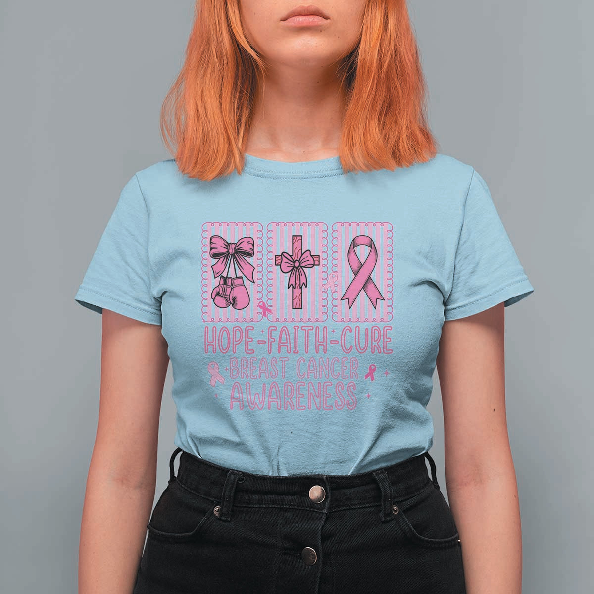 Hope Faith Cure Breast Cancer Awareness T Shirt For Women Pink Ribbon Survivor Support Gift