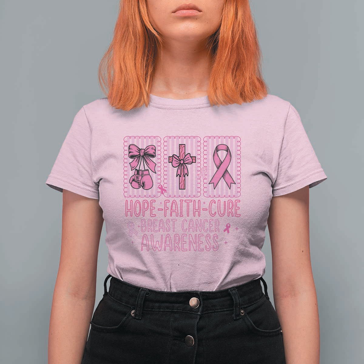 Hope Faith Cure Breast Cancer Awareness T Shirt For Women Pink Ribbon Survivor Support Gift