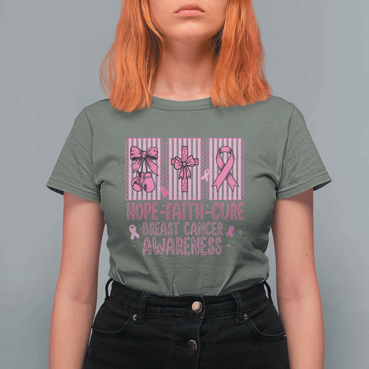 Hope Faith Cure Breast Cancer Awareness T Shirt For Women Pink Ribbon Survivor Support Gift