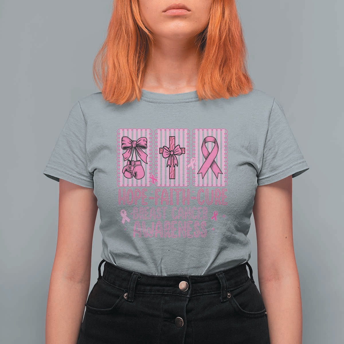Hope Faith Cure Breast Cancer Awareness T Shirt For Women Pink Ribbon Survivor Support Gift