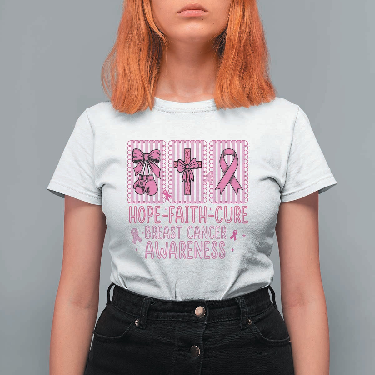 Hope Faith Cure Breast Cancer Awareness T Shirt For Women Pink Ribbon Survivor Support Gift