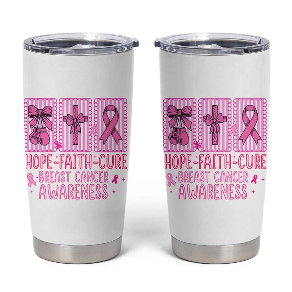 Hope Faith Cure Breast Cancer Awareness Tumbler Cup Pink Ribbon Survivor Support Gift