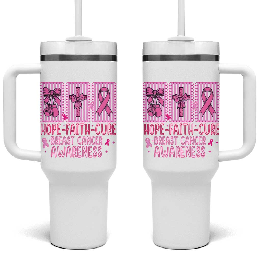 Hope Faith Cure Breast Cancer Awareness Tumbler With Handle Pink Ribbon Survivor Support Gift