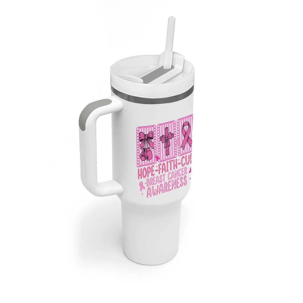 Hope Faith Cure Breast Cancer Awareness Tumbler With Handle Pink Ribbon Survivor Support Gift