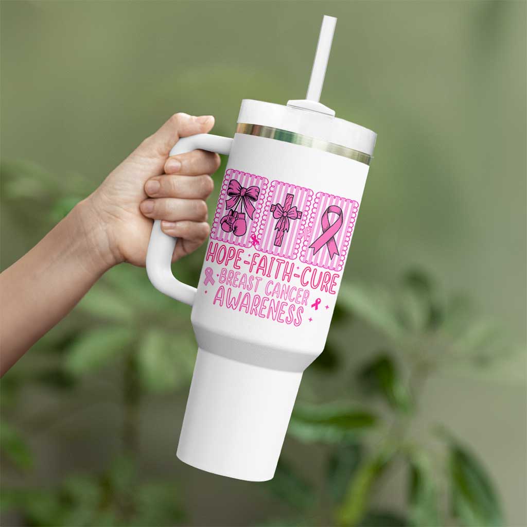 Hope Faith Cure Breast Cancer Awareness Tumbler With Handle Pink Ribbon Survivor Support Gift