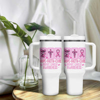 Hope Faith Cure Breast Cancer Awareness Tumbler With Handle Pink Ribbon Survivor Support Gift
