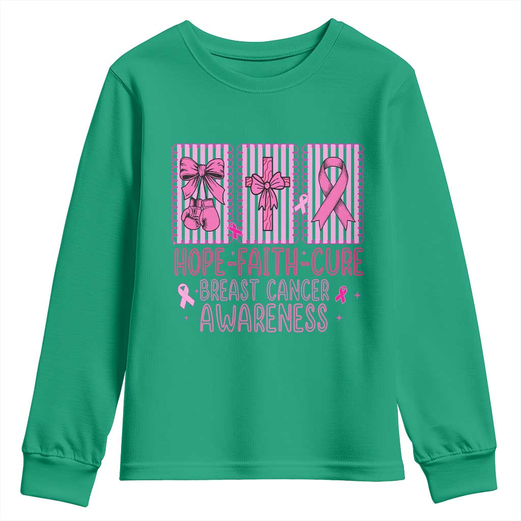 Hope Faith Cure Breast Cancer Awareness Youth Sweatshirt Pink Ribbon Survivor Support Gift